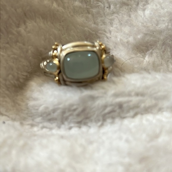 Sterling Silver & Gold Ring | Blue Chalcedony Cabochon | Size 7 - Picture 2 of 5